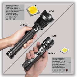 Powerful LED Flashlight - XHP - Torch Support - Mircro chargingSurvival tools