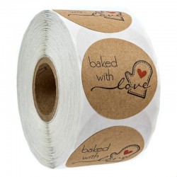 BAKED WITH LOVE - round natural kraft stickers - 100 - 500 piecesBakeware