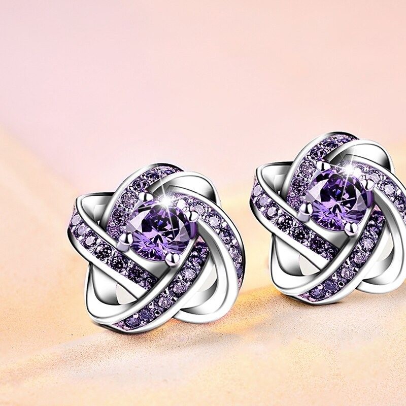 Exclusive small round earrings with crystals - 925 sterling silverEarrings