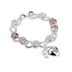 Exclusive bracelet with a heart-shaped crystal padlock - 925 sterling silverBracelets