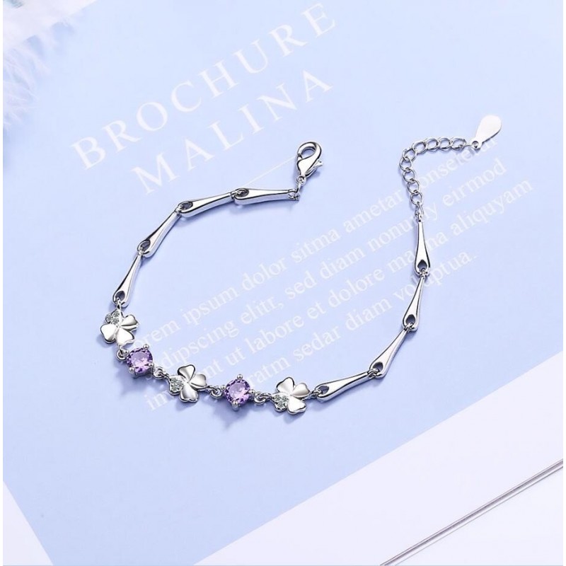 PulserasPulsera elegante con cuatro hojas de coágulo cristales - 925 plata esterlina