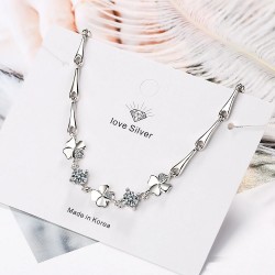 PulserasPulsera elegante con cuatro hojas de coágulo cristales - 925 plata esterlina
