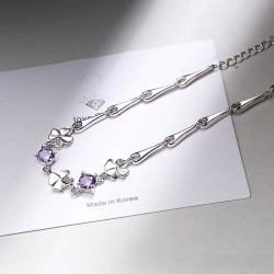 PulserasPulsera elegante con cuatro hojas de coágulo cristales - 925 plata esterlina