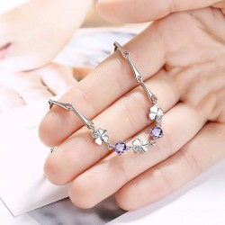 PulserasPulsera elegante con cuatro hojas de coágulo cristales - 925 plata esterlina