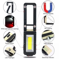 LinternasLuz de trabajo multifuncional de COB - USB - recargable - 180 grados ajustable - diseño de imanes acampar luz
