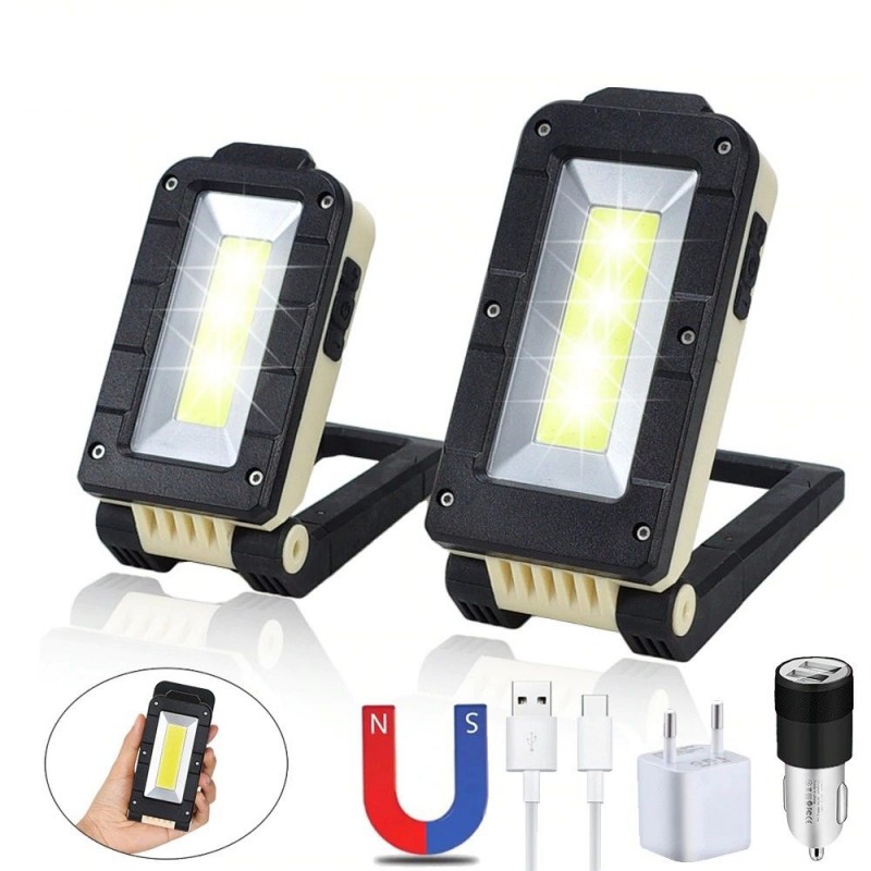 LinternasLuz de trabajo multifuncional de COB - USB - recargable - 180 grados ajustable - diseño de imanes acampar luz