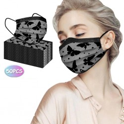 Mascarillas bucales50 piezas - cara antibacteriana desechable / máscaras de boca - 3 capas - diseño de encaje