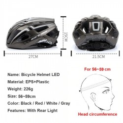 BicicletaCasco de bicicleta con luz Led - recargable - integralmente moldeado - protección de cabeza deportiva