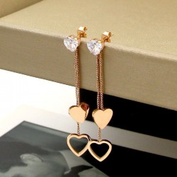 AretesCristal & corazones - doble borlas - rosa oro pendientes de largo