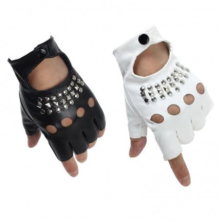 Leather gloves - half finger design - with rivets - unisexGloves