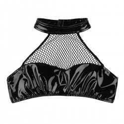 Sexy crop top - leather backless bra - mesh & latexLingerie