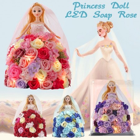 Decoraciónmuñeca princesa hecha de rosas de infinito con luz LED
