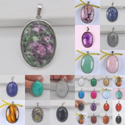 CollarColgante Oval - para joyas / fabricación de collares - verde malachite / cristal / opal / lapis