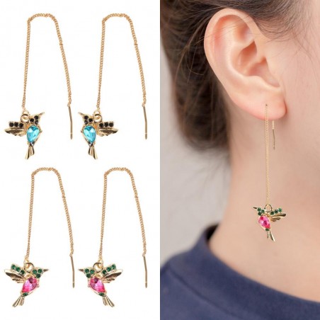 Elegant long earrings with crystal birdsEarrings