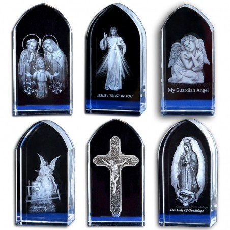 Decoración3D láser grabado cubo - Jesús - ángel - virgen Mary - estatua de cristal
