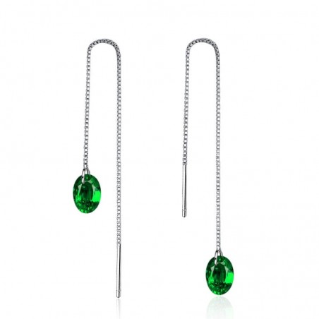 AretesPendientes de plata largo con zirconia verde