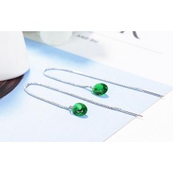 AretesPendientes de plata largo con zirconia verde