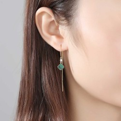Gold plated long earrings - square emerald - 925 sterling silverEarrings