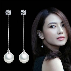 Long earrings with crystal & white pearl
