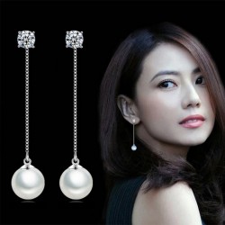 Long earrings with crystal & white pearlEarrings