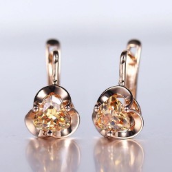 Earrings with flower & yellow crystal - rose gold