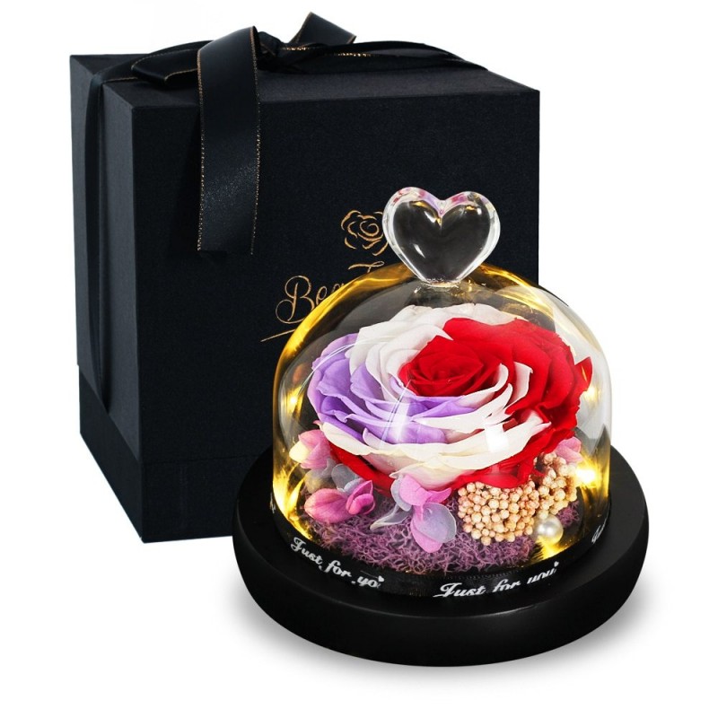Día de San ValentínRosa eterna conservada - caja de vidrio con luz - Día de San Valentín / regalo de boda