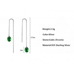 AretesPendientes de plata largo con zirconia verde