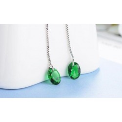 AretesPendientes de plata largo con zirconia verde