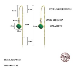 Gold plated long earrings - square emerald - 925 sterling silverEarrings