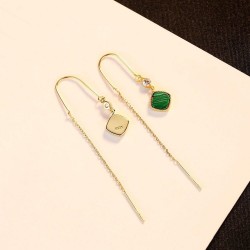 Gold plated long earrings - square emerald - 925 sterling silverEarrings