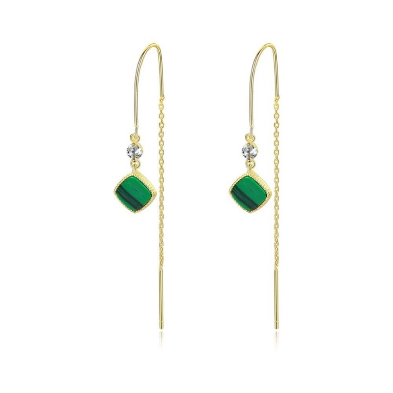 Gold plated long earrings - square emerald - 925 sterling silverEarrings