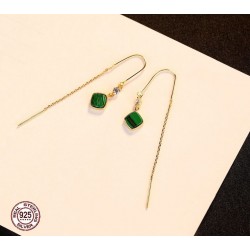 Gold plated long earrings - square emerald - 925 sterling silverEarrings