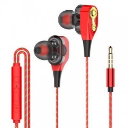 Auricularesauriculares rojos - auriculares - bajo alto - doble unidad - con micrófono - 3.5mm