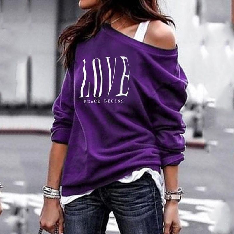 Blusas y camisasTapa sexy - suelta de hombros - camiseta manga larga - Impresión AMOR