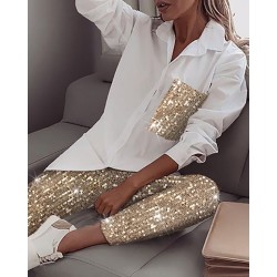 Blusas y camisasCamisa de manga larga de lentejuelas  brillante pantalón brillante - conjunto