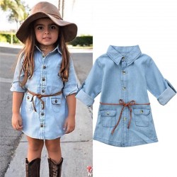 NiñosBotón de manga larga - vestido mini denim para niñas