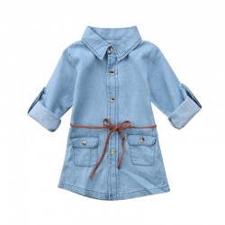 NiñosBotón de manga larga - vestido mini denim para niñas