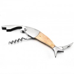 BarCorkscrew / abrebotellas con mango de madera - forma de pescado