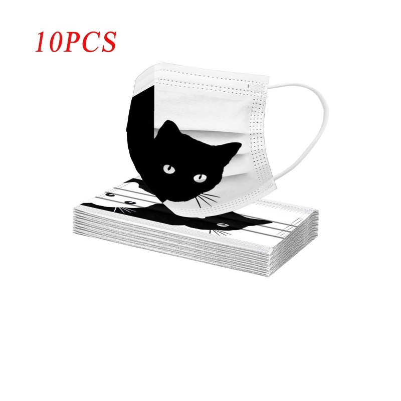 Mascarillas bucales10 piezas - boca protector / máscara facial - 3 capas - desechable - impresión de gato