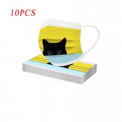 Mascarillas bucales10 piezas - boca protector / máscara facial - 3 capas - desechable - impresión de gato