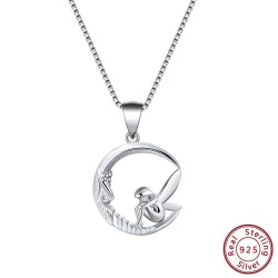 CollarFairy sitting on moon necklace pendant - stainless steel