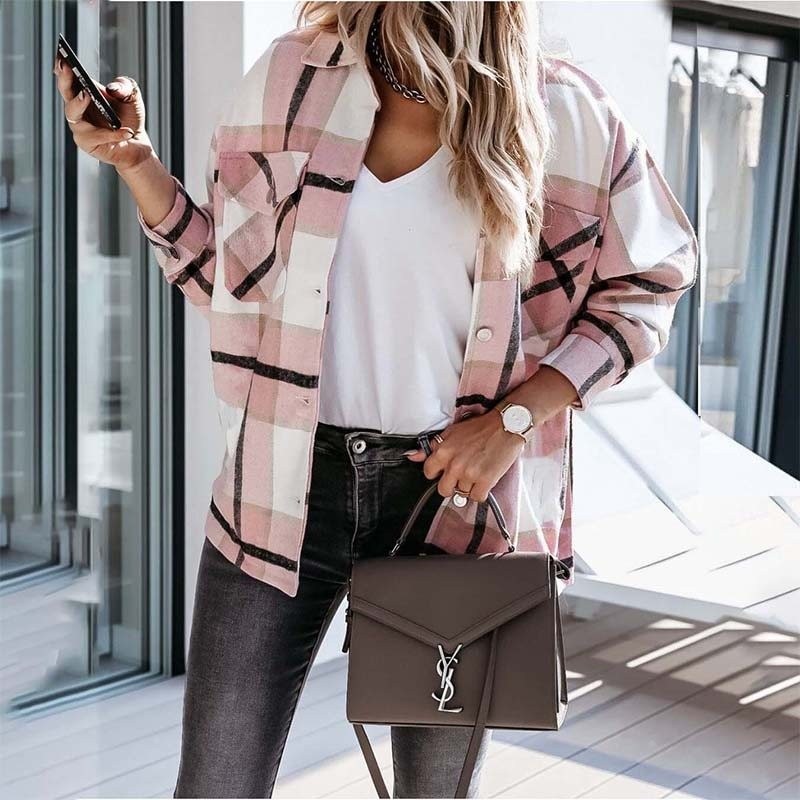 Vintage plaid shirt with long sleeves and buttons - jacketBlouses & shirts