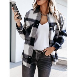 Blusas y camisasVintage Plaid Shirt Coat Women Winter Turn-down Collar Long Sleeve Plus Size Pocket Fashion Streetwear Ladies...