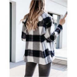 Blusas y camisasVintage Plaid Shirt Coat Women Winter Turn-down Collar Long Sleeve Plus Size Pocket Fashion Streetwear Ladies...