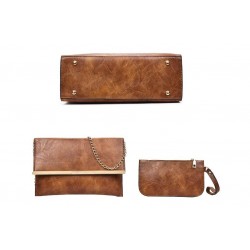 ConjuntosWomen's leather handbag set with hemp logo - with messenger bag and purse - 3pcs