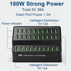 180W 36A - fast charge - USB Smart charger with 30 USB ports - for iPhone - SamsungChargers