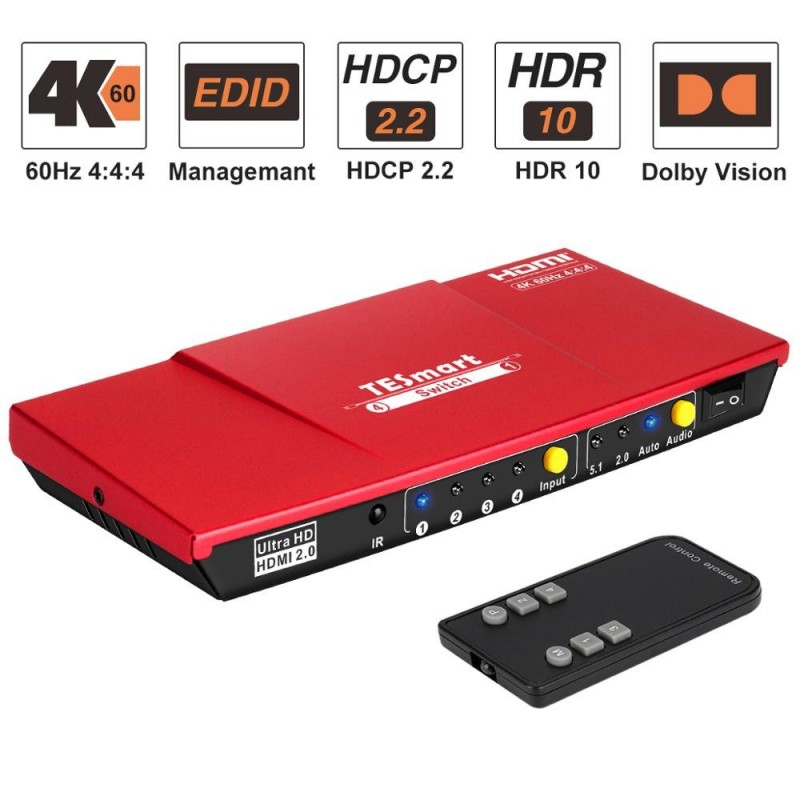 HDMI SwitchersHDMI switch - 4 In 1 out - S/PDIF - L/R audio output - 4K@60Hz - with remote control