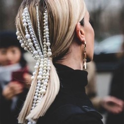 Punk style hair extension - 3-row chain - clip with pearlsHair