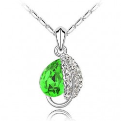 CollarColgante de hoja & cristal - collar de acero inoxidable