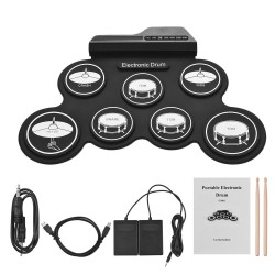Digital electronic drum set - 7-Pad - USB roll-up silicone drum pad - with drumsticks / foot pedals